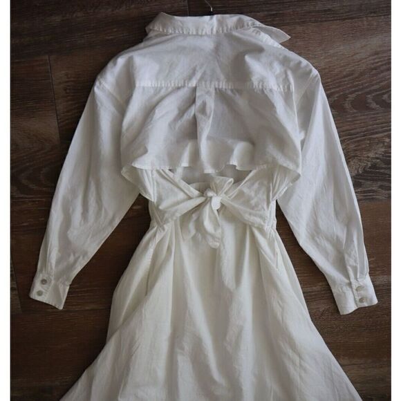 Free People OB1817734 Women's Sz XS White Isley L/S 2-in-1 Cotton Midi Dress - Picture 14 of 15
